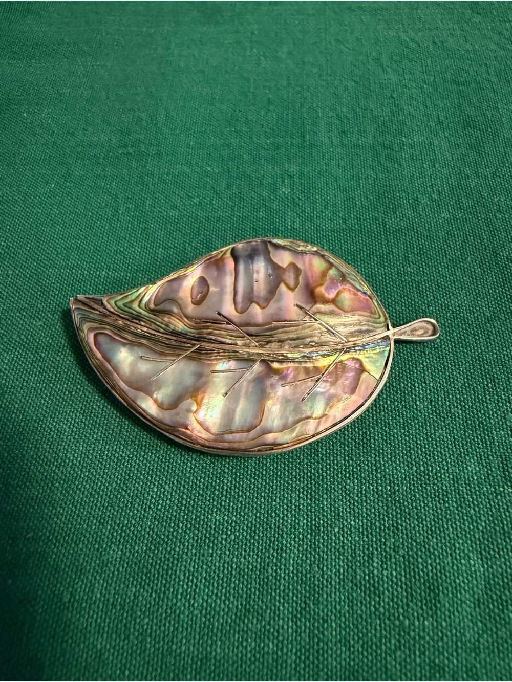 TMT MEXICO 925 Sterling Silver Vintage Abalone Shell Leaf Brooch Pin